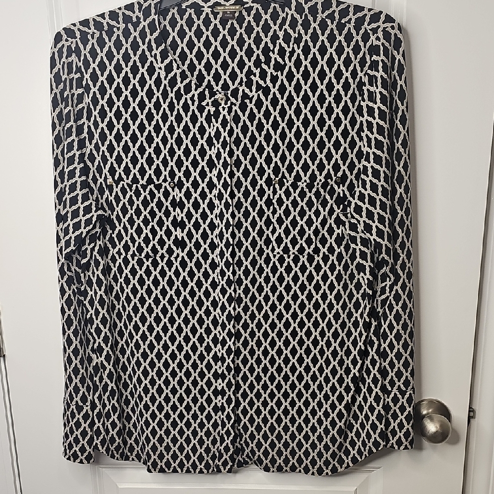 Dana Buchman Black and Tan‎ Geometric Blouse Button Front Size XL
